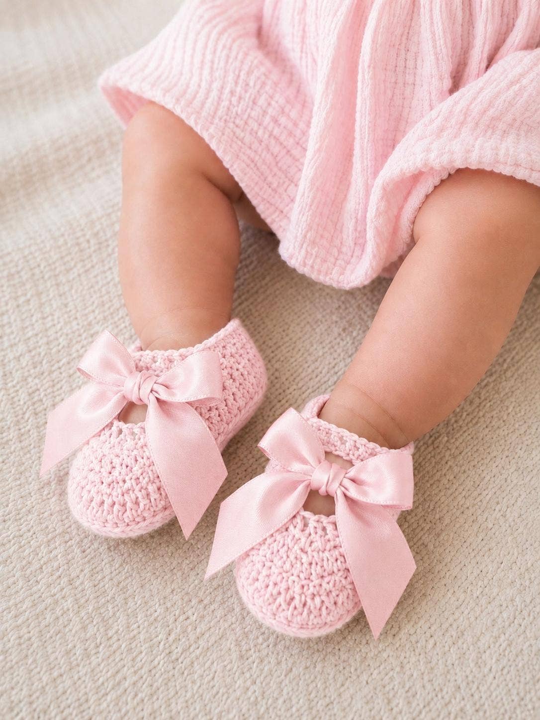 Gebreide babyslofjes met strik