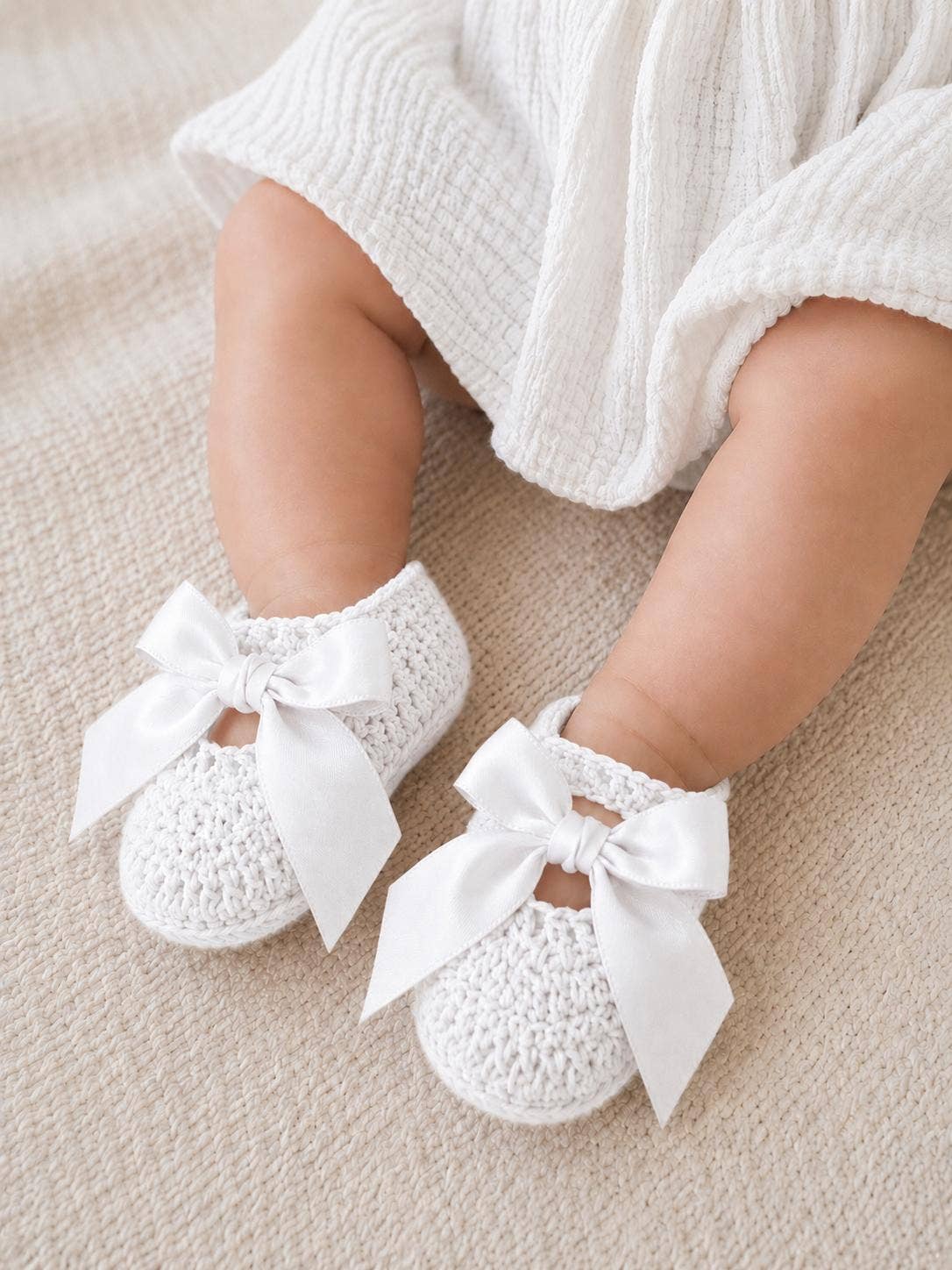 Gebreide babyslofjes met strik
