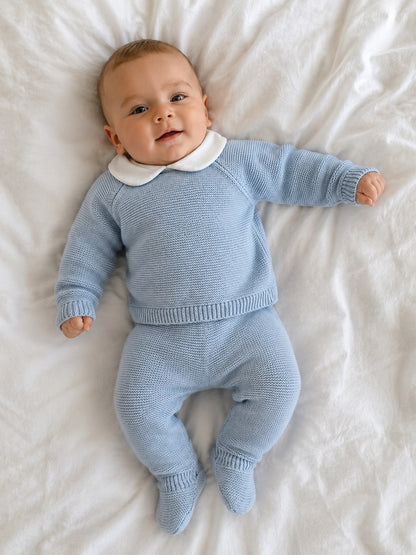Petit gebreid setje blauw
